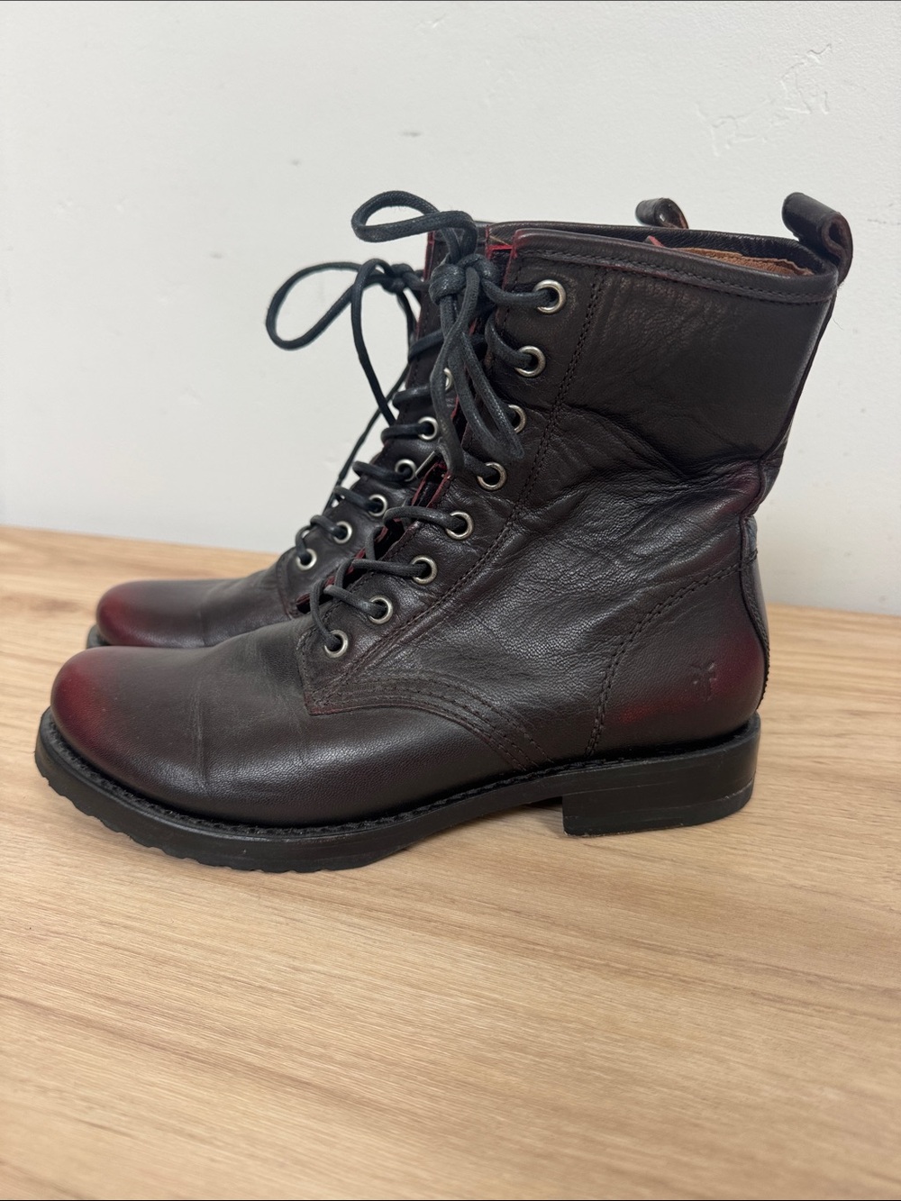 FRYE burgundy Leather Lace-Up Combat Boots: 6.5!